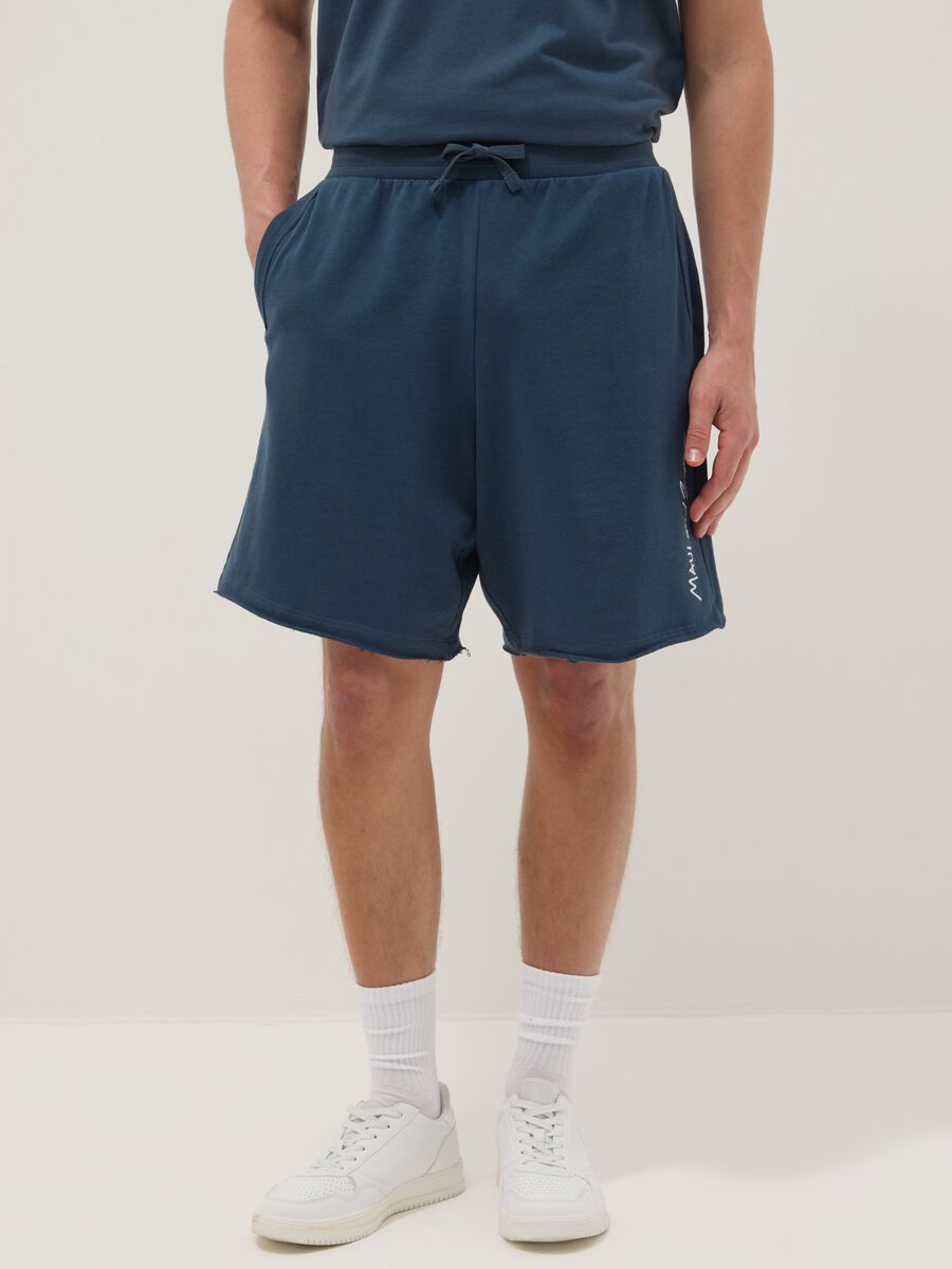 Blue pure cotton Bermuda shorts with elasticated waist_1