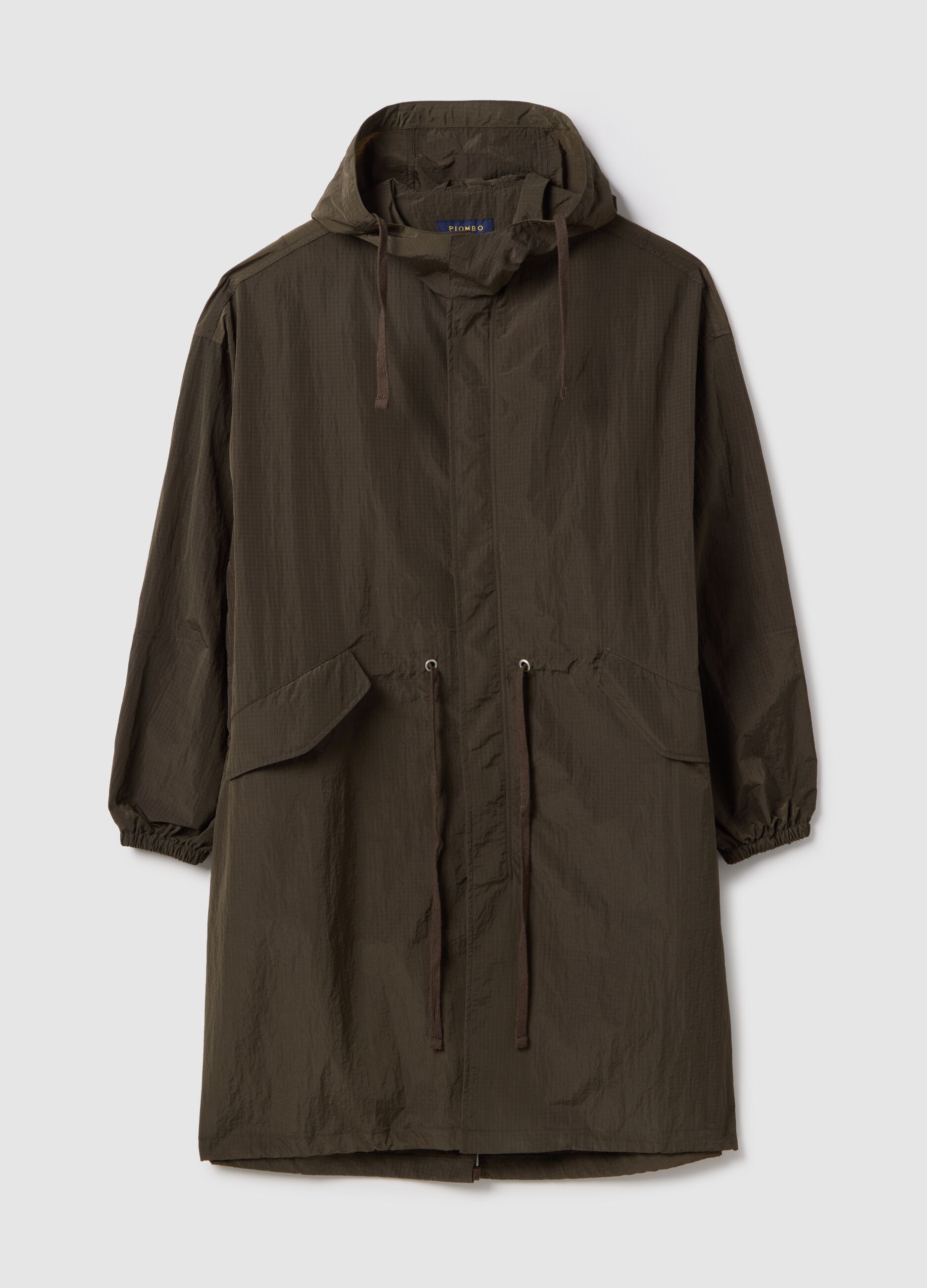 Giacca parka marrone regular fit con zip completa e cappuccio