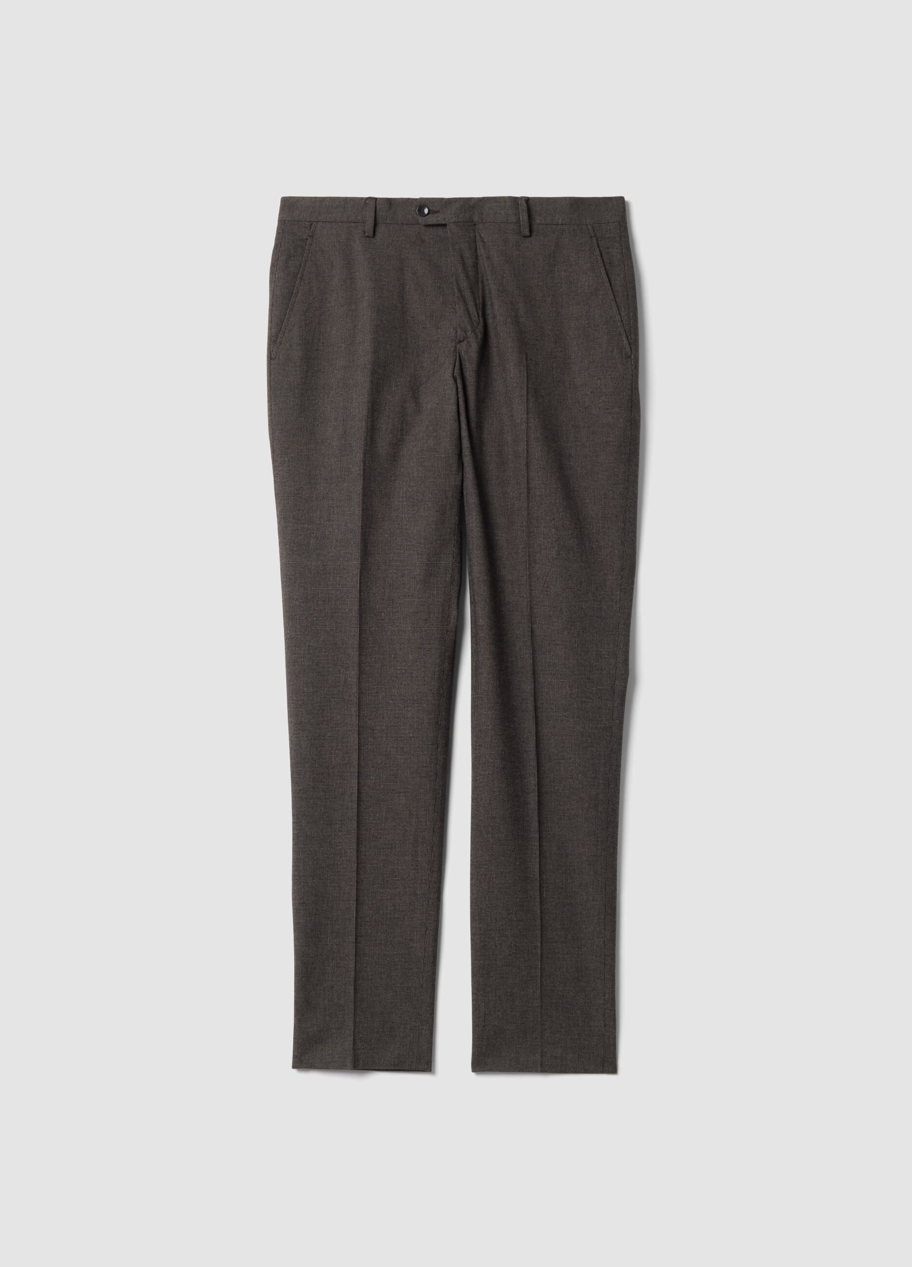 Brown slim-fit formal trousers in stretch cotton