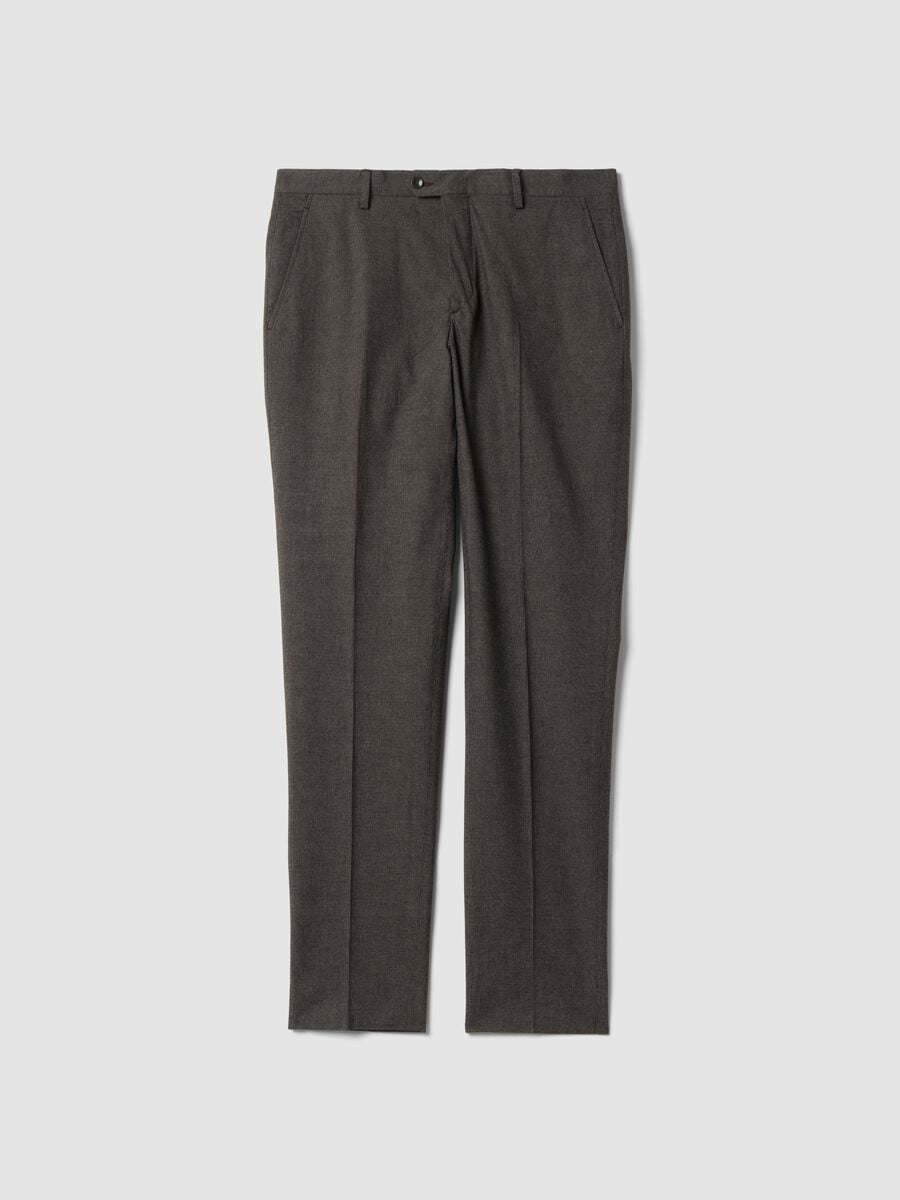 Brown slim-fit formal trousers in stretch cotton_0