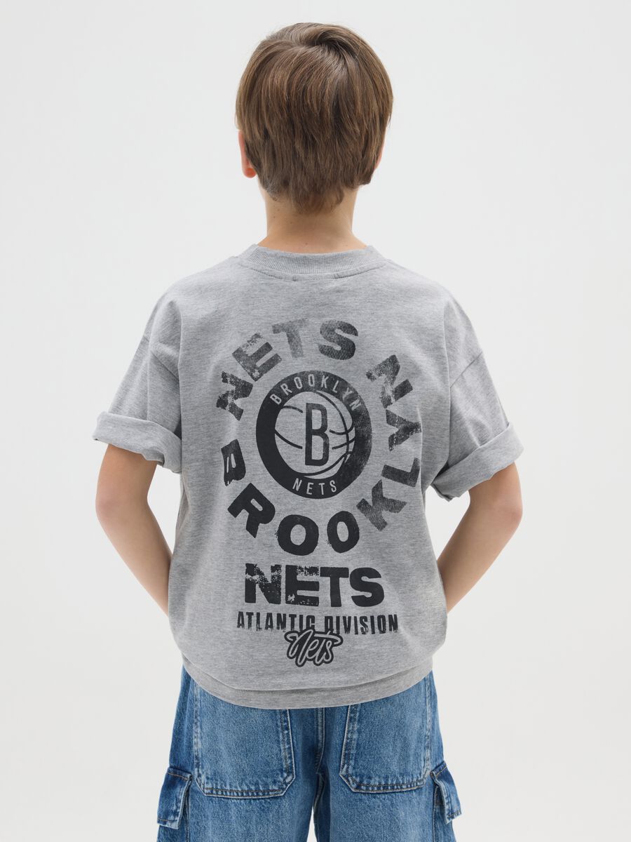 Grey cotton boy's t-shirt with Nets logo_1