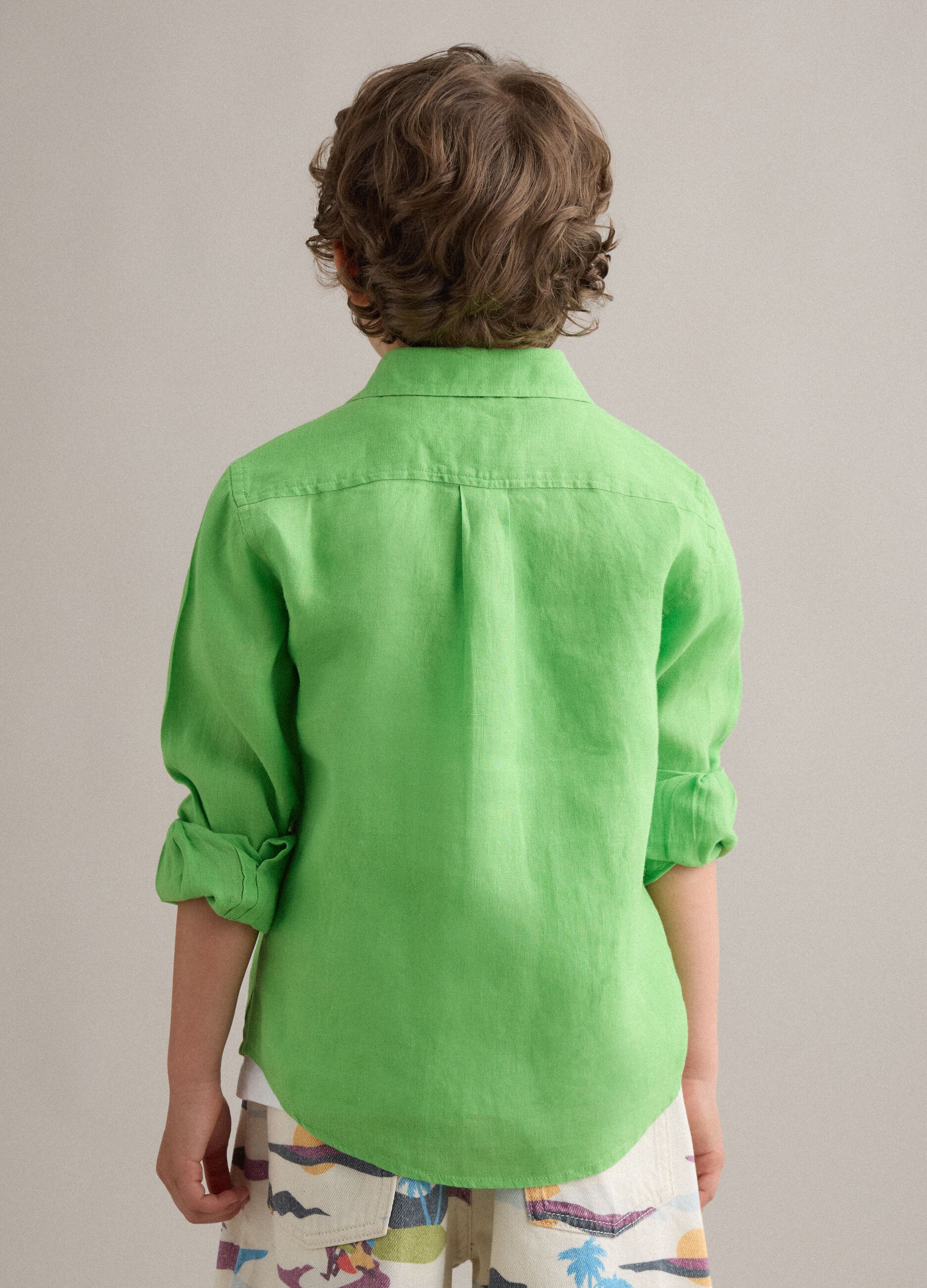 Green pure linen oversized kids&rsquo; shirt