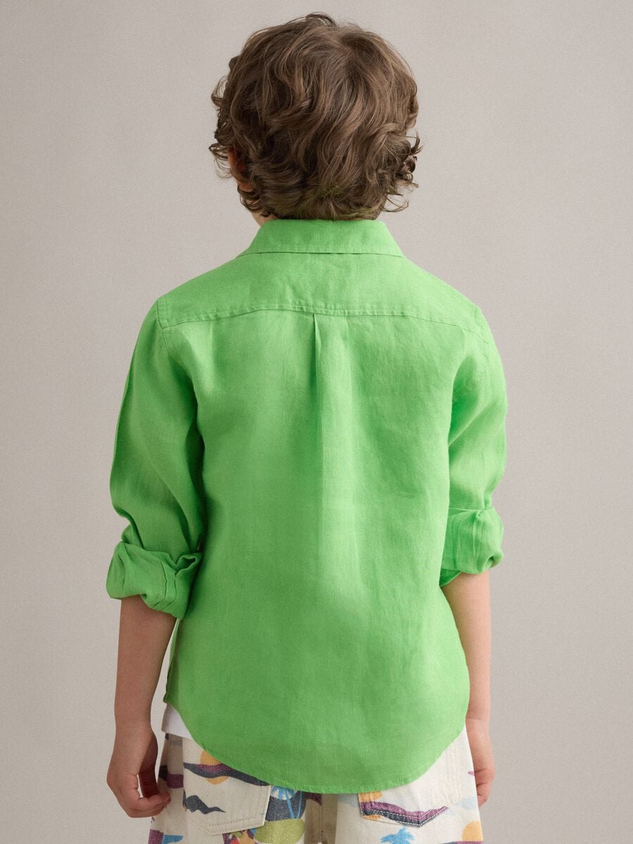 Green pure linen oversized kids&rsquo; shirt_1