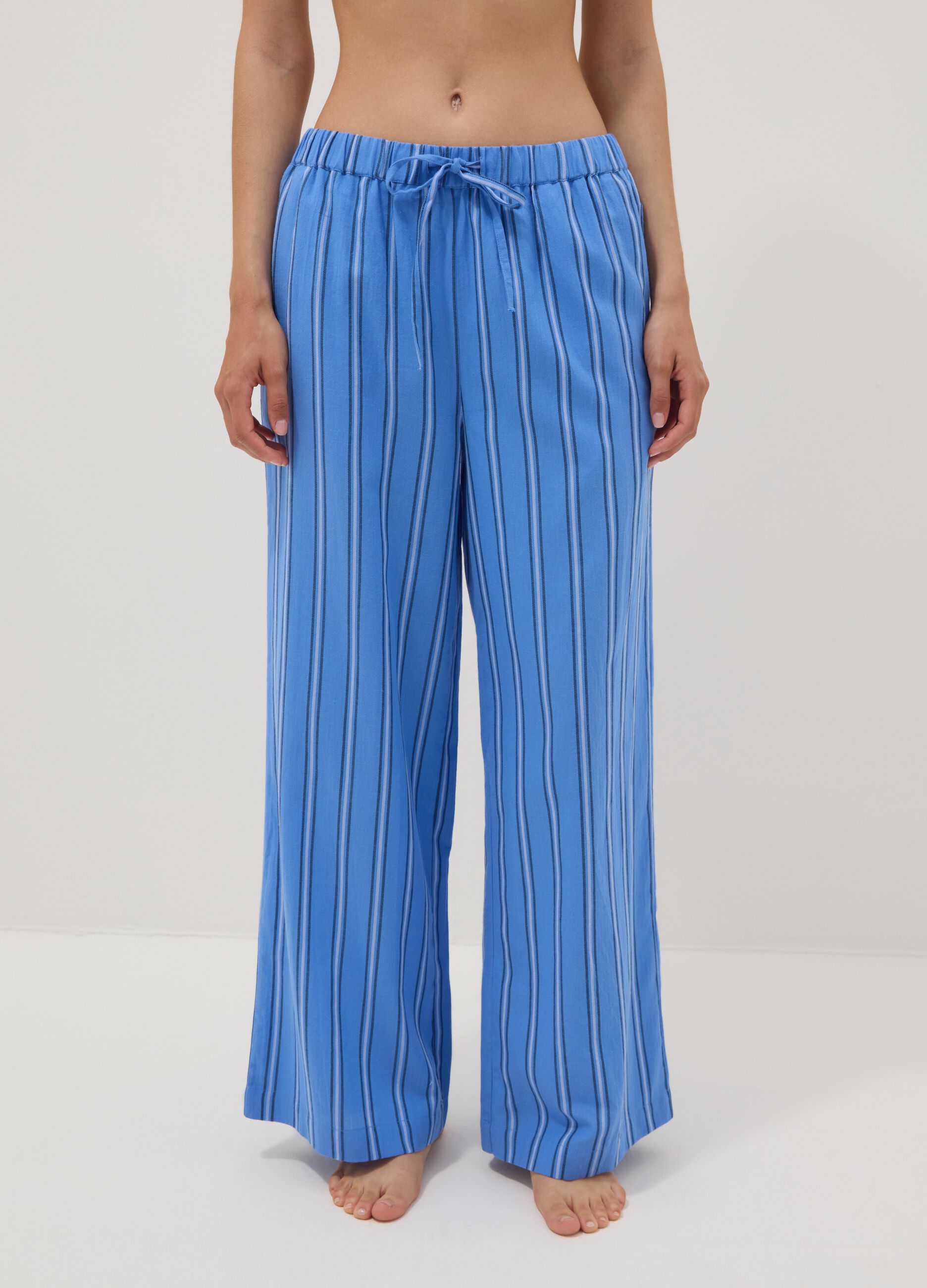 Blue pure cotton striped beach cover-up trousers