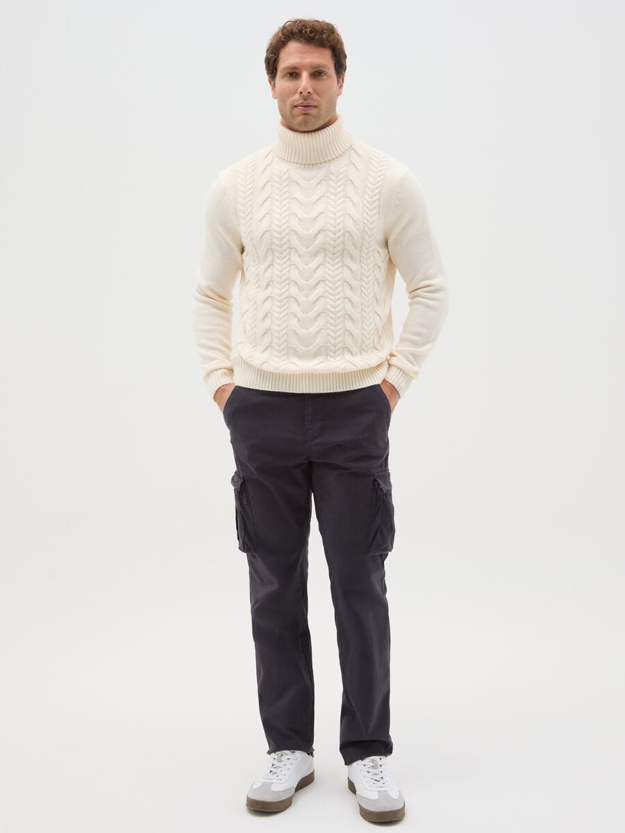 Blue stretch cotton slim fit cargo trousers_0