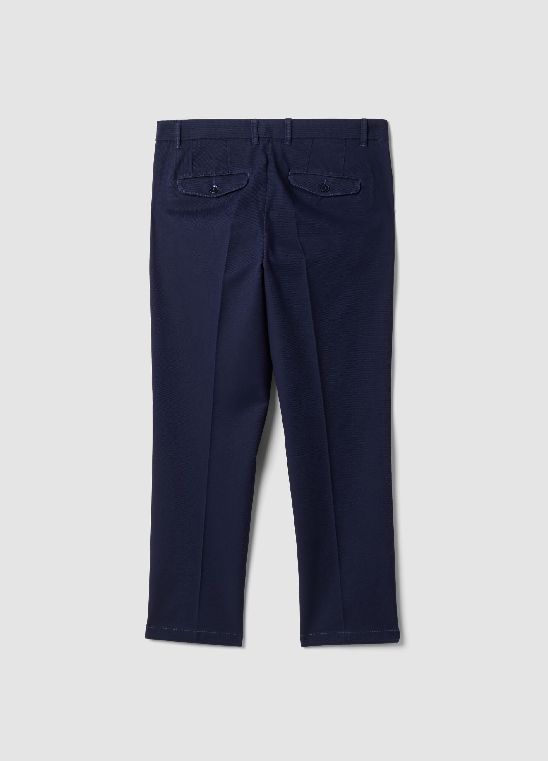 Blaue Chinohose aus elastischem Baumwolltwill, Regular Tapered Fit