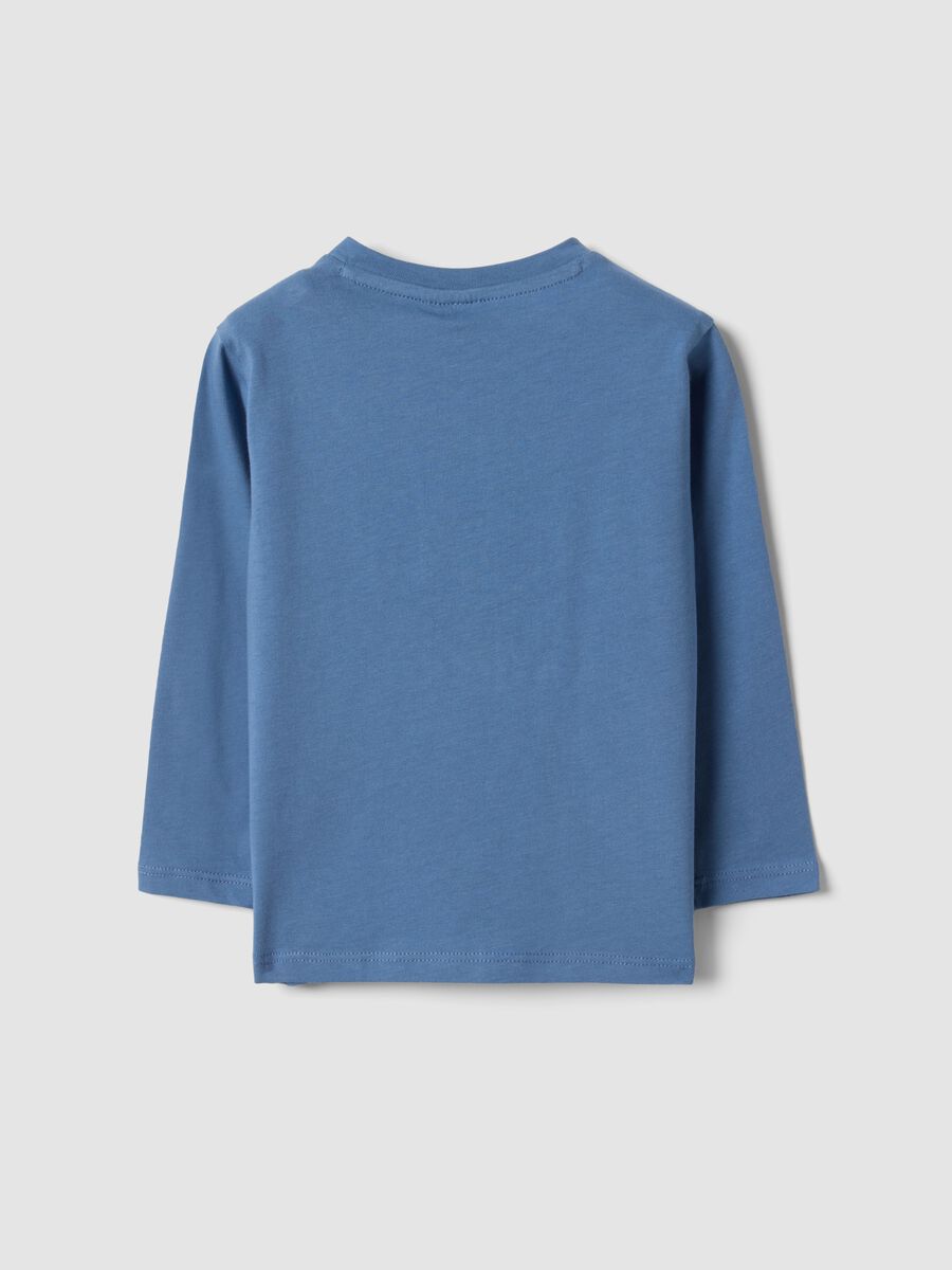 Blue organic cotton T-shirt with teddy bear print_1