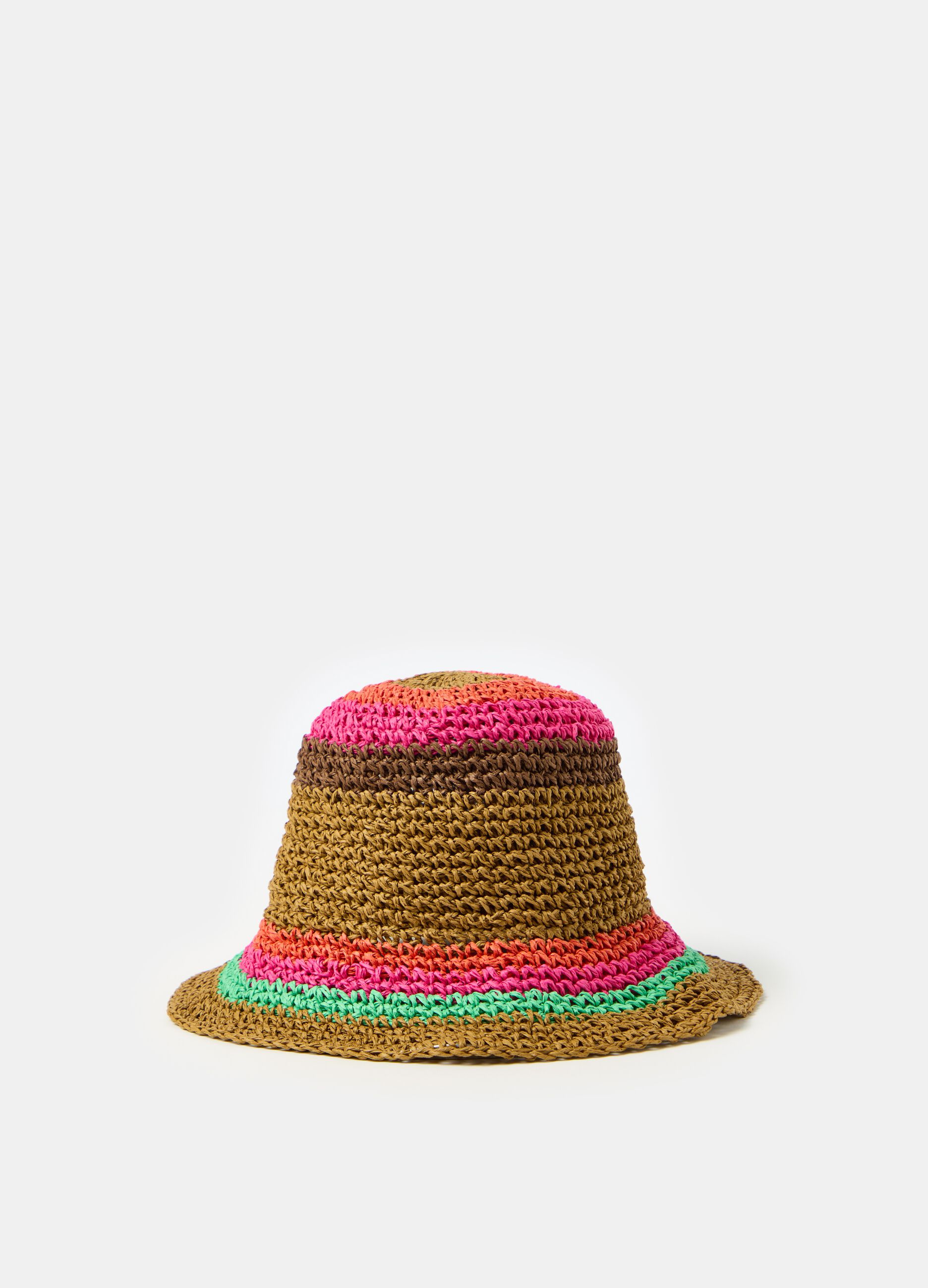 Raffia hat with striped pattern