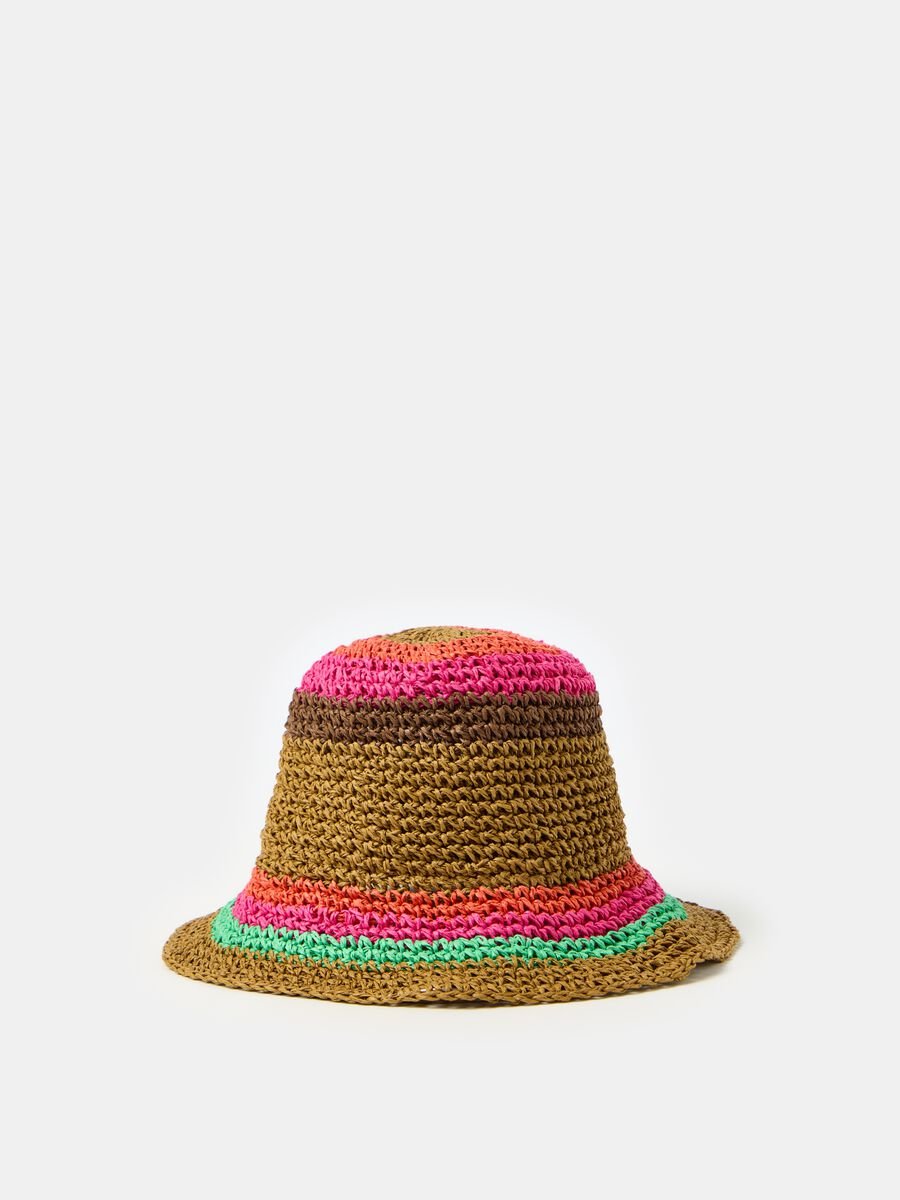 Sombrero de rafia con estampado de rayas_0