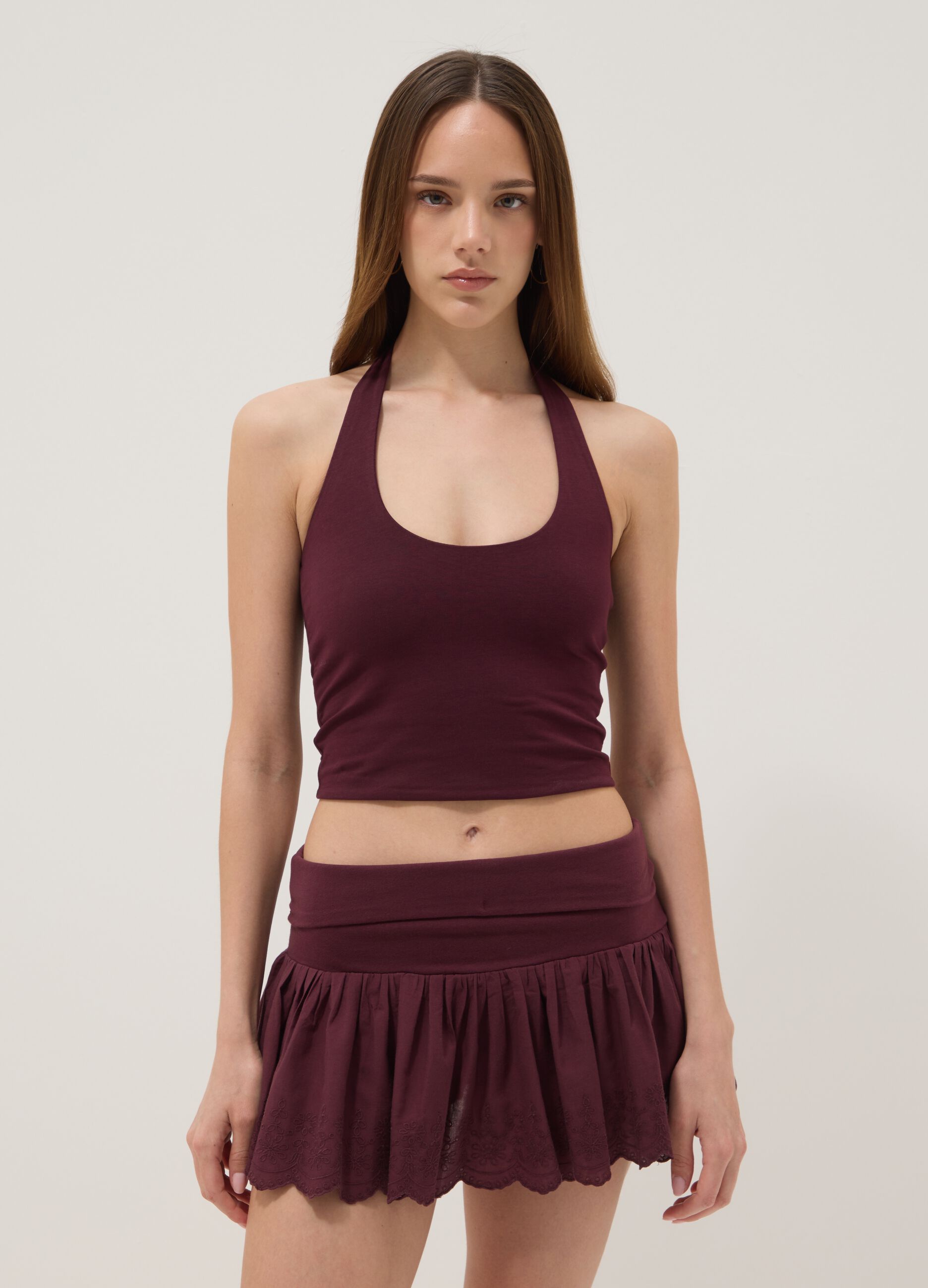 Violettes Top aus Stretch-Baumwolle