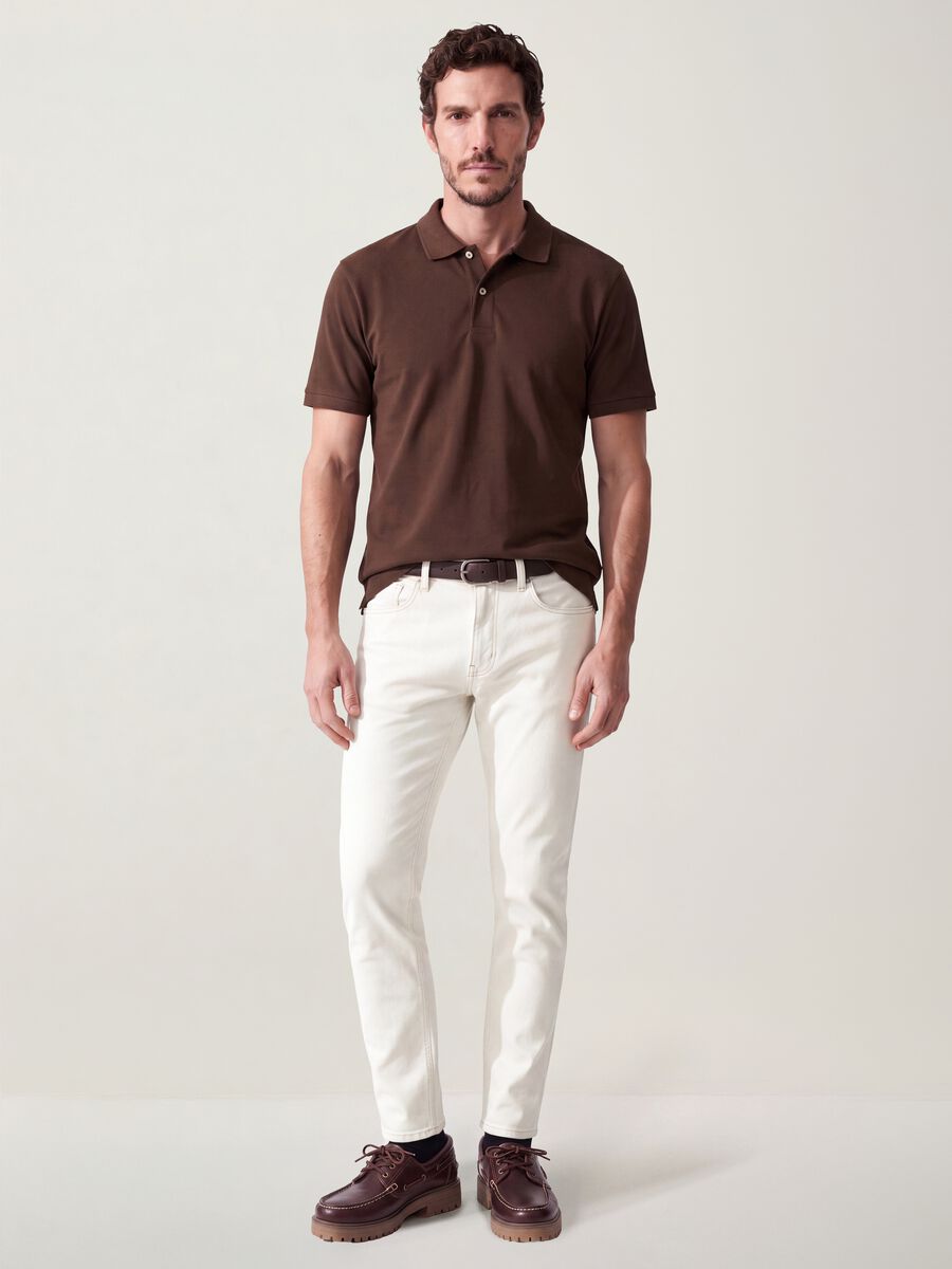 Brown pure cotton piqu&eacute; polo with classic collar, regular fit_2