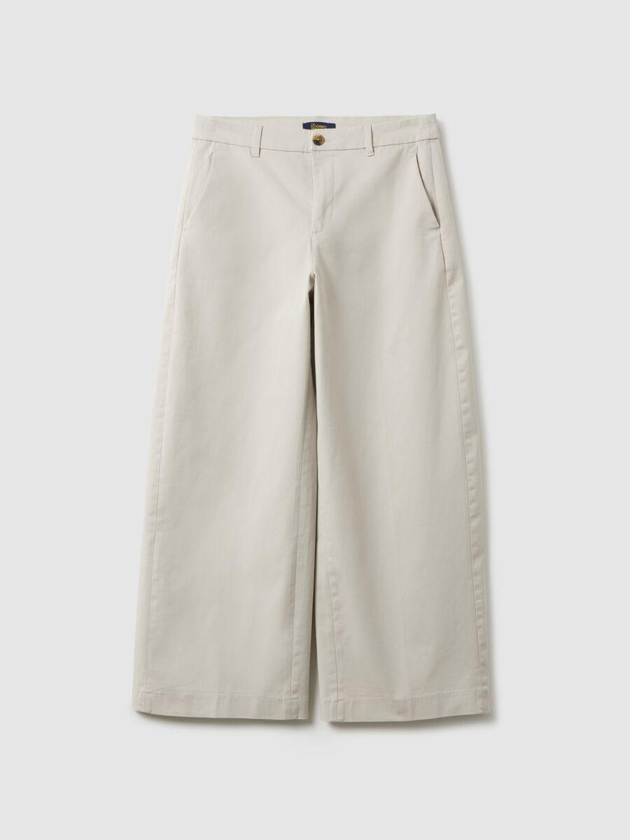 Beige wide-leg stretch cotton chino trousers regular fit_4