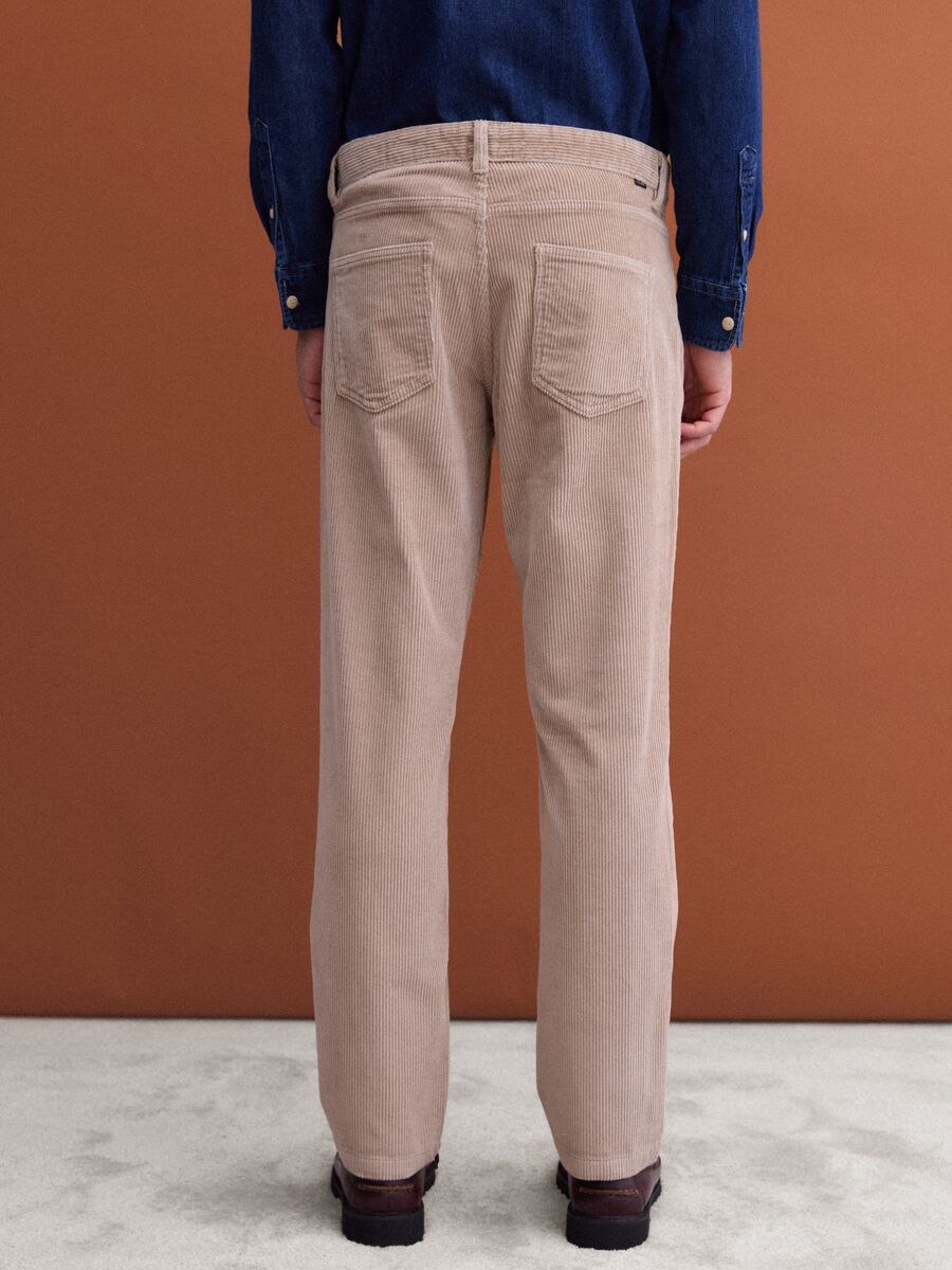 Beige regular-fit stretch cotton corduroy trousers_3