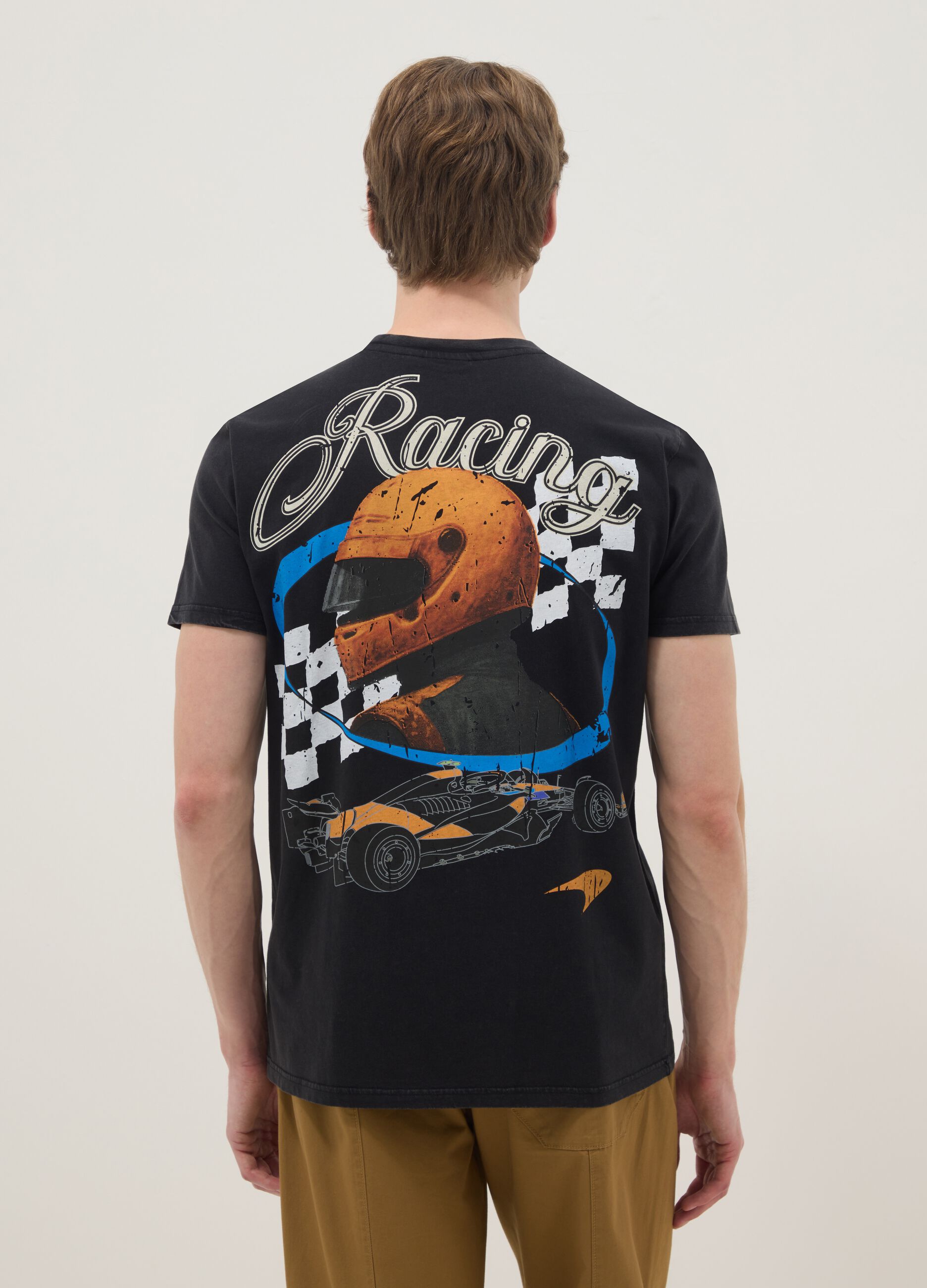Schwarzes normales Fit T-Shirt aus reiner Baumwolle mit McLaren-Druck