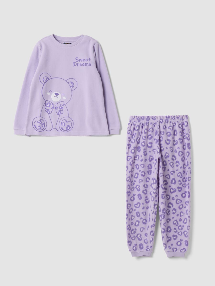 Lilac purple crew-neck pyjamas with teddy bear print_0