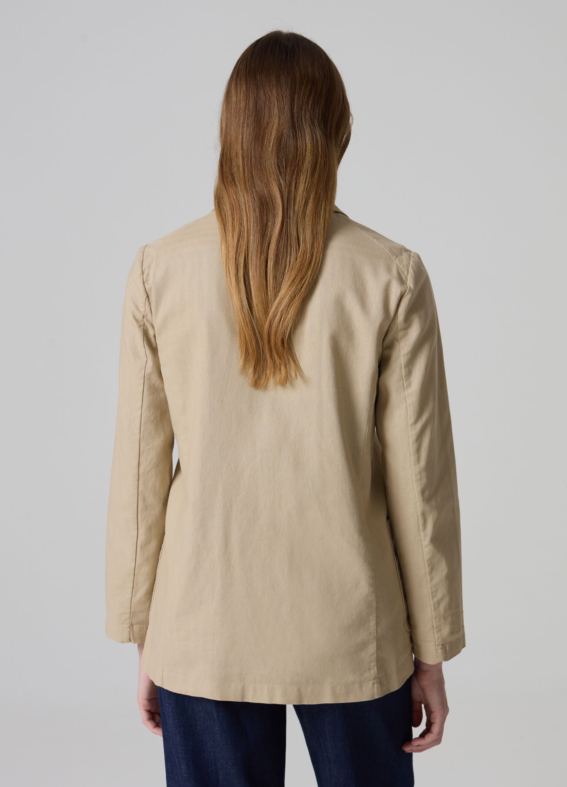 Single-breasted blazer in linen and cotton
