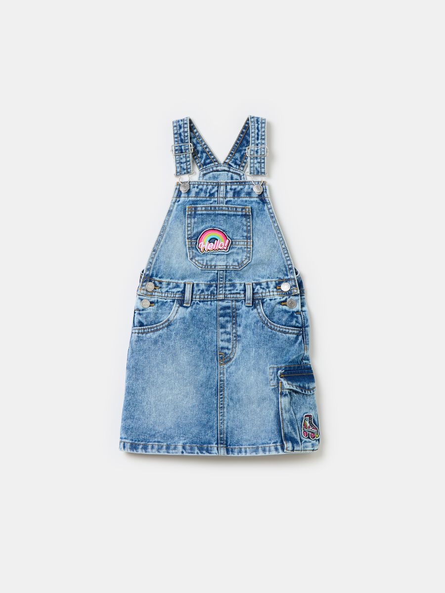 Denim dungaree skirt with patch_0