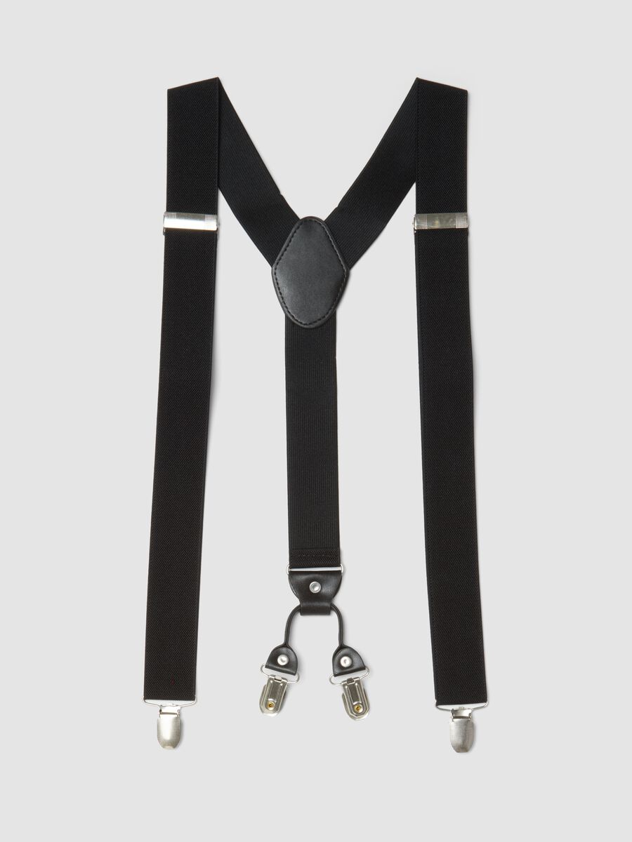 Black elasticated braces with metal clips_0