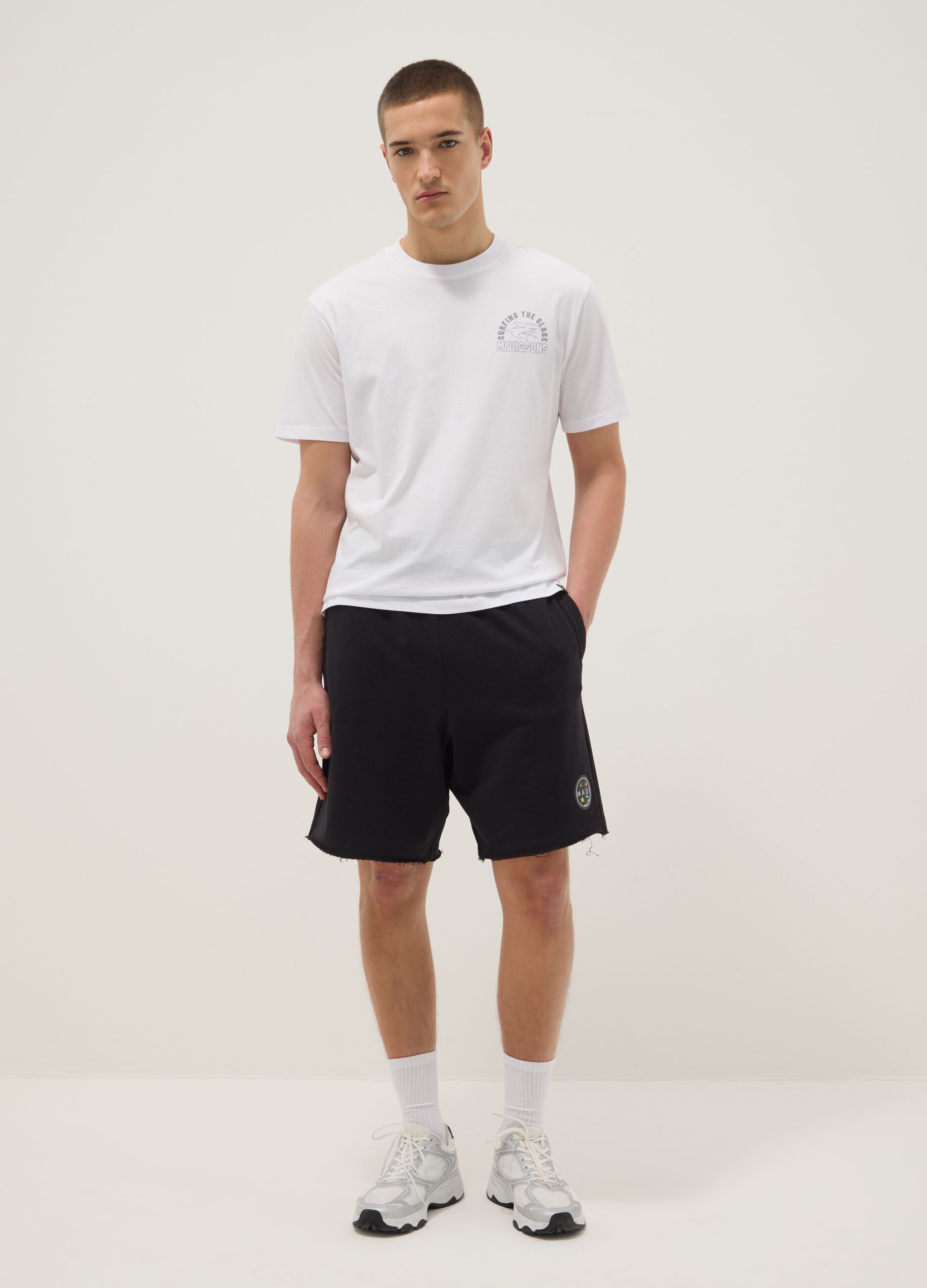 White pure cotton short-sleeve T-shirt, relaxed fit with print