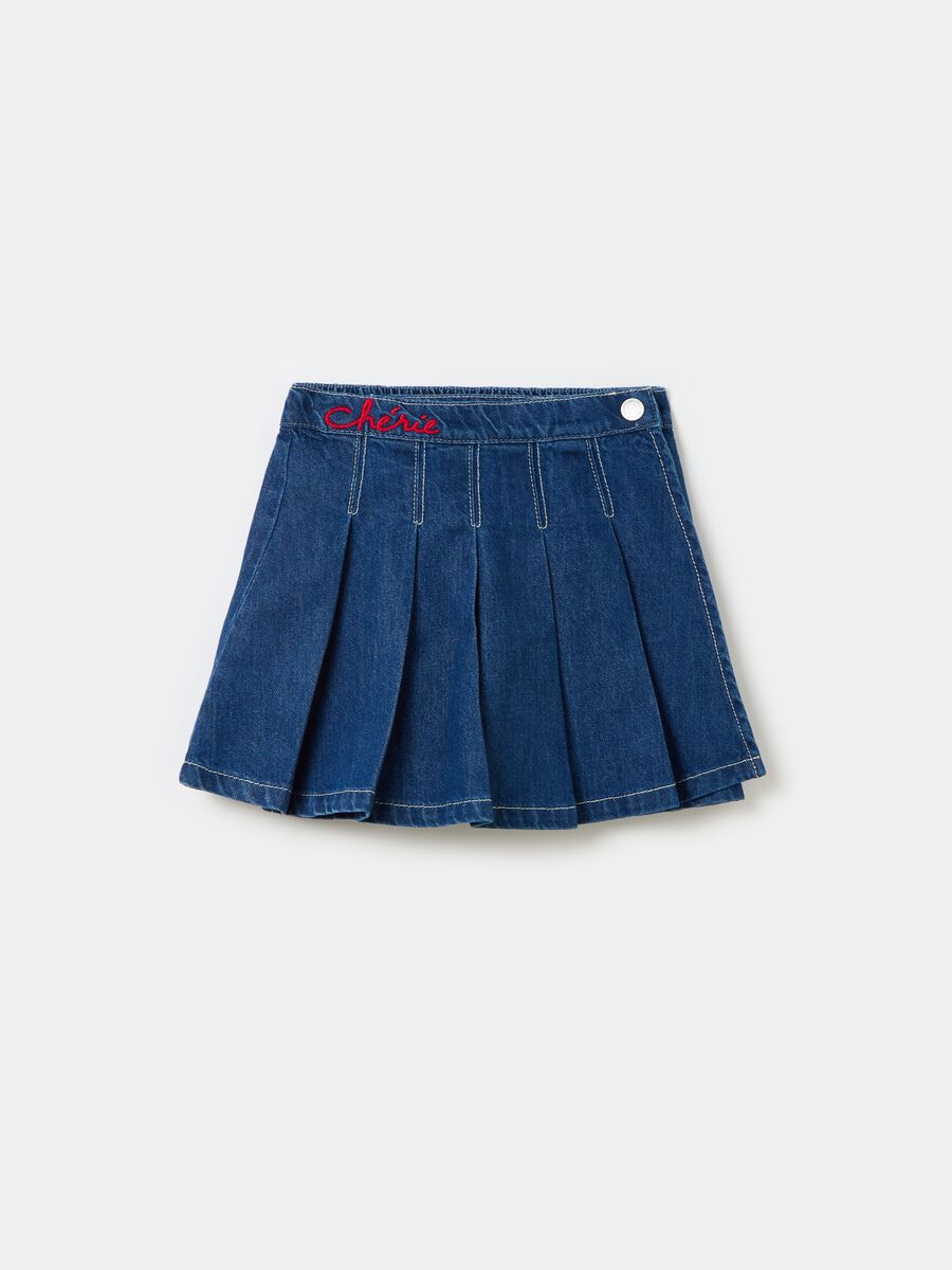 Denim miniskirt with embroidery_0