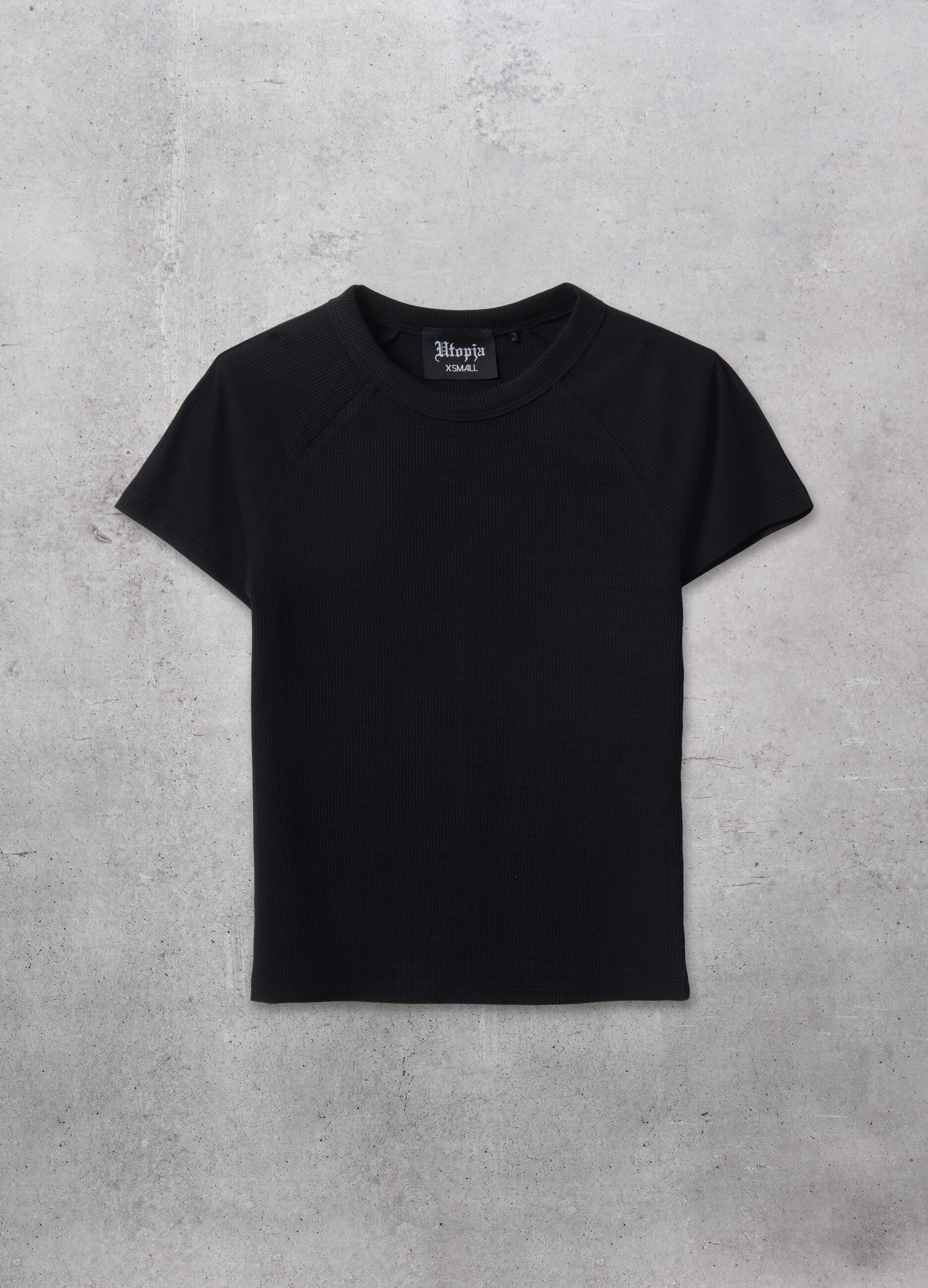 Perfektes Rippen-T-Shirt Schwarz