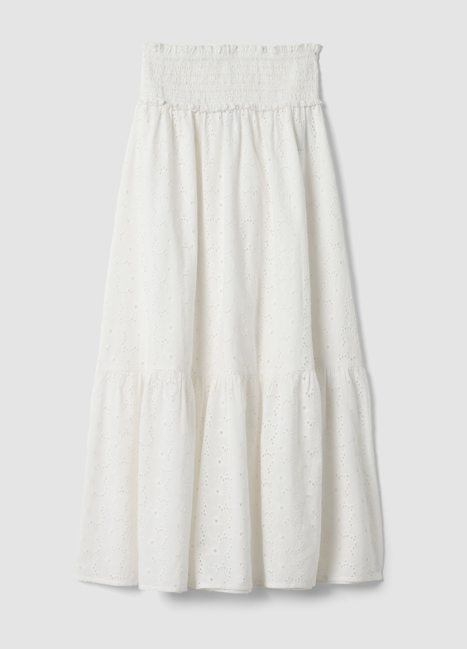 Long white broderie anglaise skirt in pure cotton