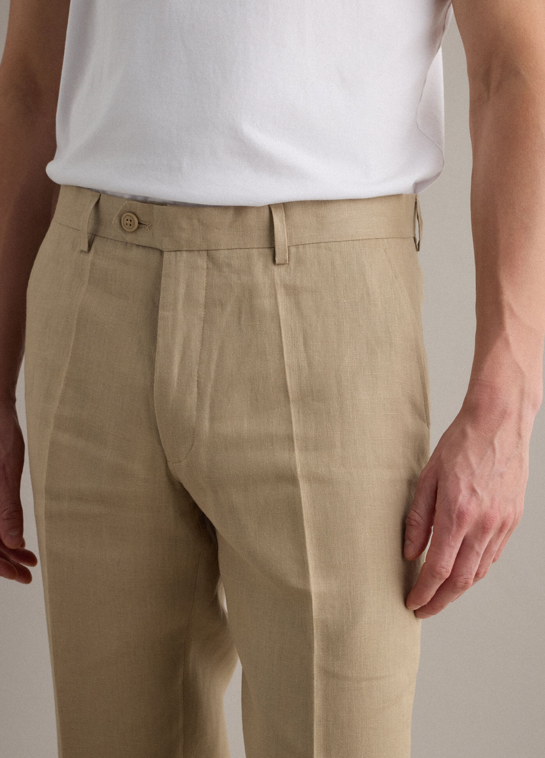 Beige Slim-Fit-Hose aus reinem Leinen