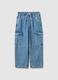 Boys' regular fit blue cotton blend jeans with cargo pockets_3