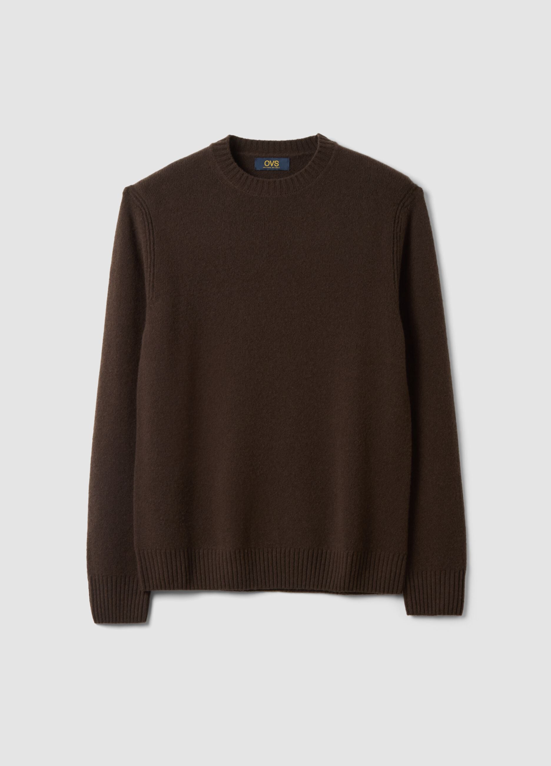 Brown crew-neck wool-blend jumper, regular fit