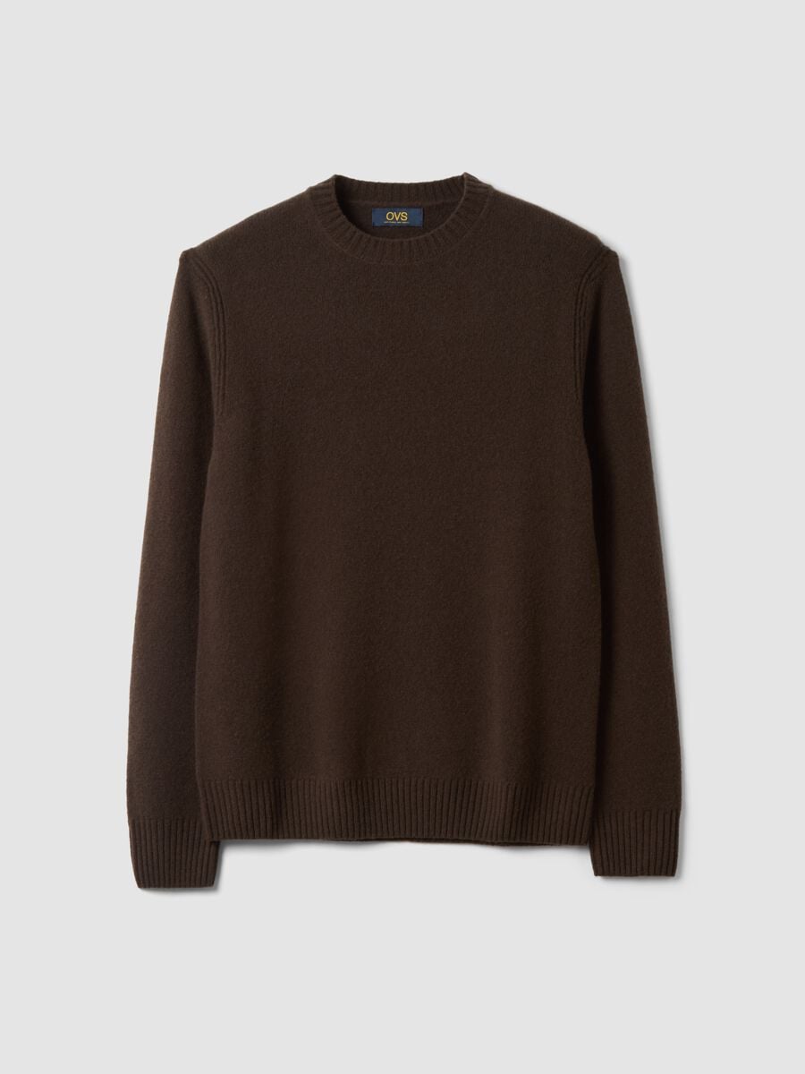 Brown crew-neck wool-blend jumper, regular fit_0