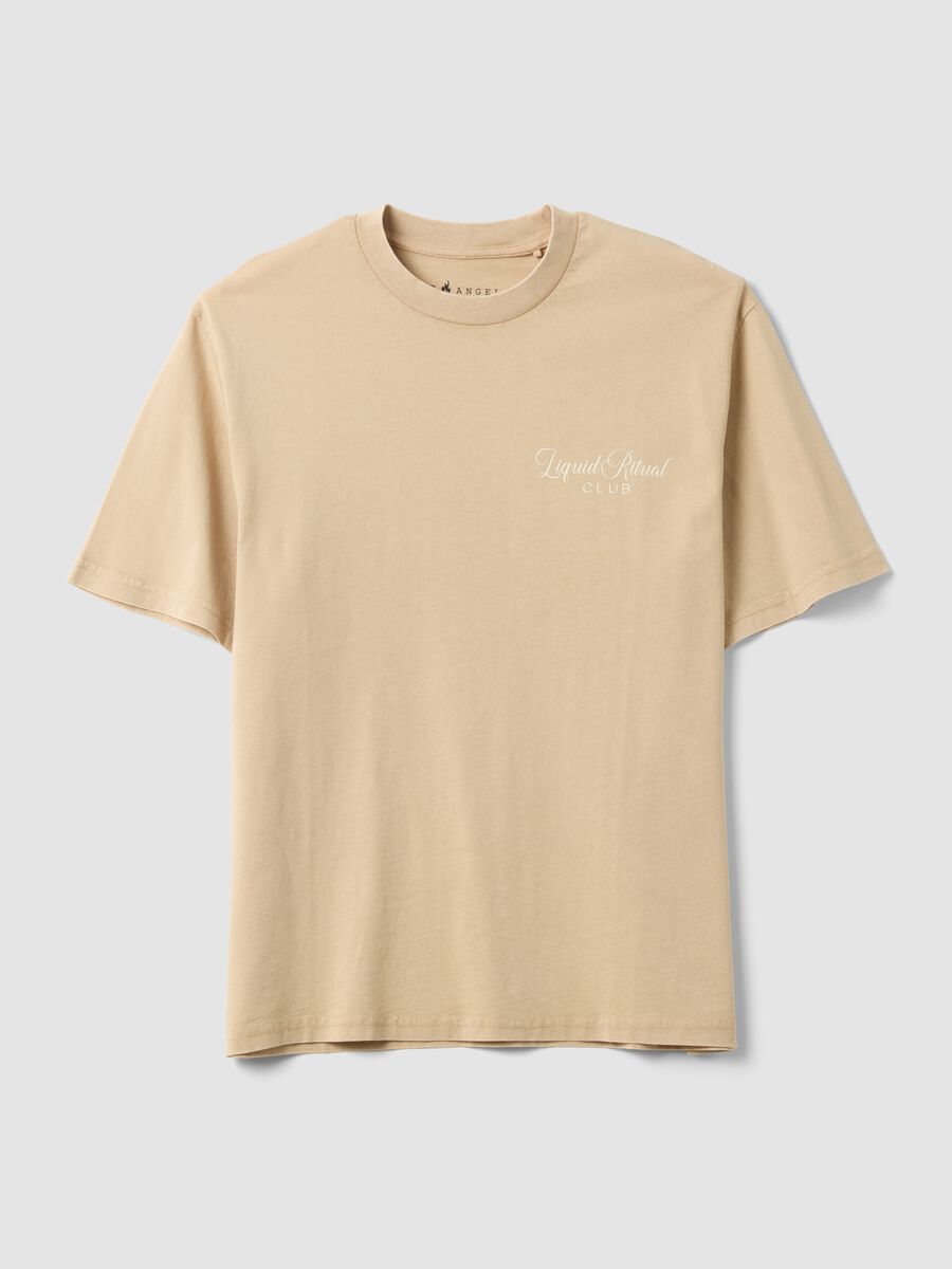 Beige short-sleeve pure cotton T-shirt_0