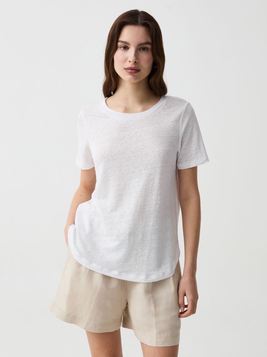 Linen T-shirt with round neck_0