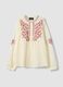 Beige pure cotton shirt with floral embroidery_5