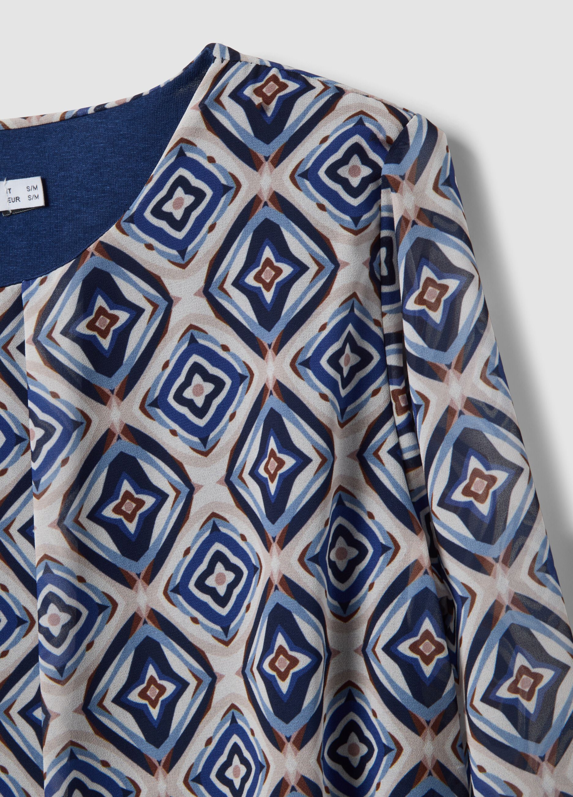 Multicoloured patterned blouse with long sleeves, regular fit