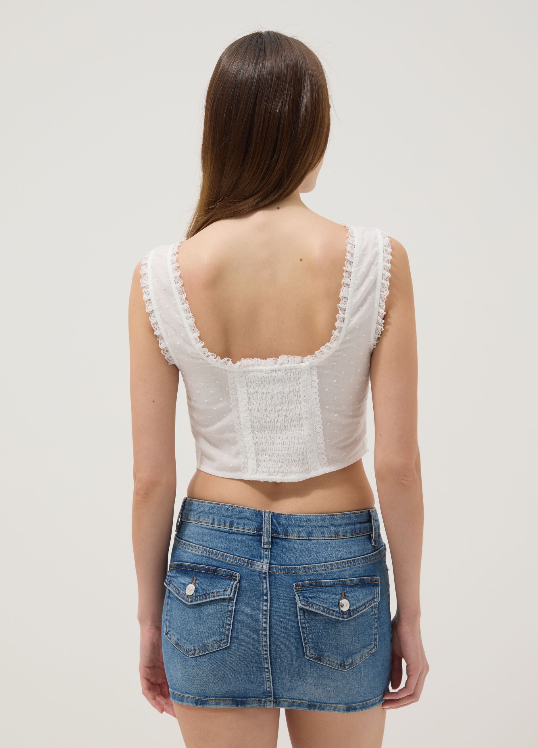 White pure cotton waistcoat with lace