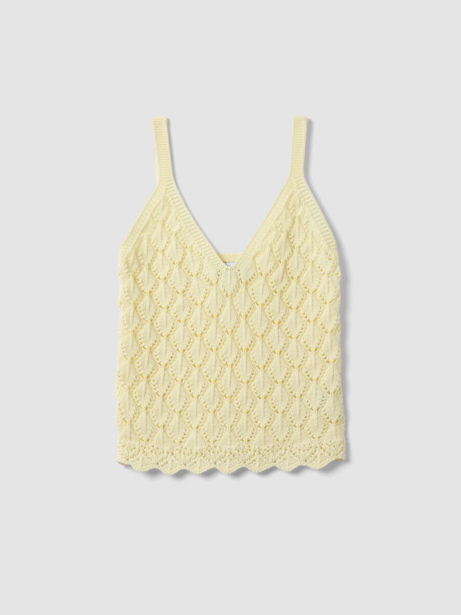 Yellow crochet waistcoat in pure cotton, regular fit_4