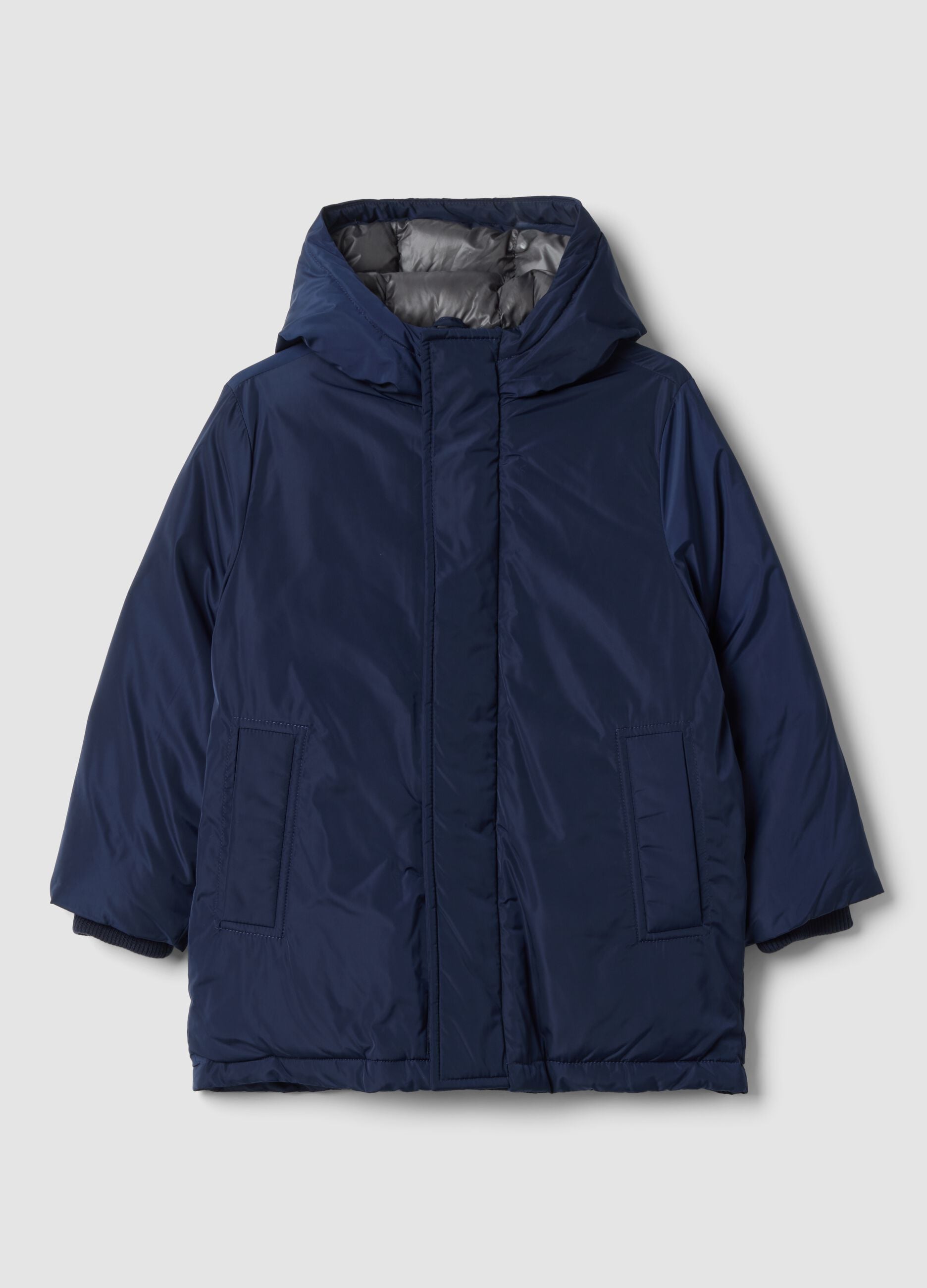 Navyblaue wattierte Jacke mit Kapuze