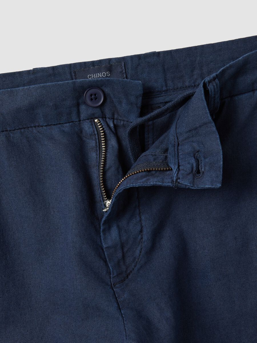 Blue linen and cotton blend chino trousers, regular fit_5