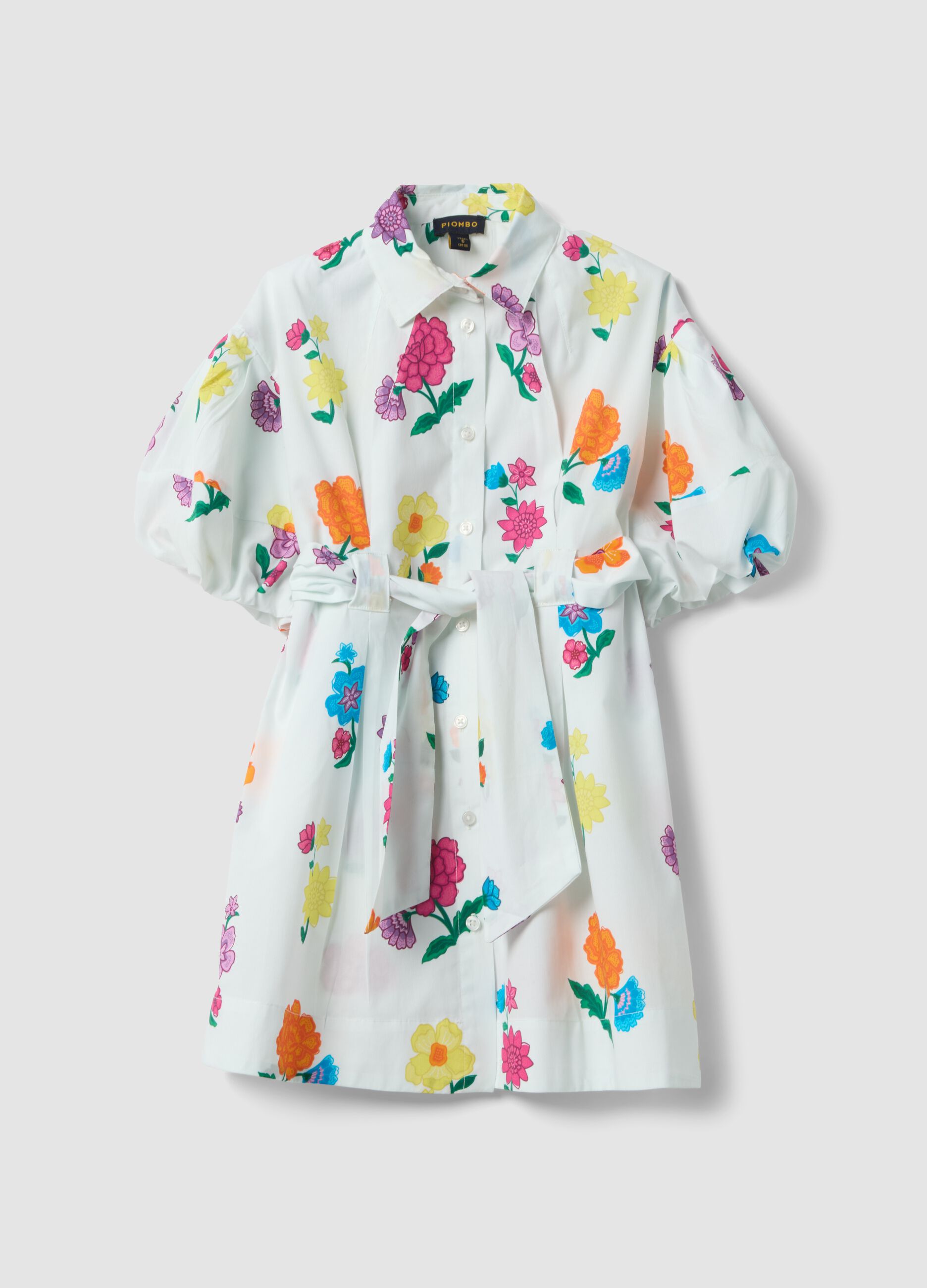 Vestido blanco de ni&ntilde;a de algod&oacute;n puro con estampado floral, corte regular