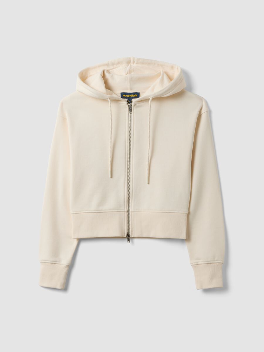 White cotton-blend fitted zip-up hoodie_0