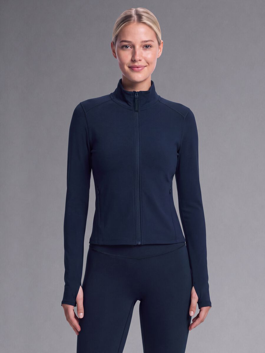 Blaue Full-Zip Jacke in Stretchgewebe, fitted &ndash; ALTAVIA STUDIO_0
