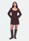 Braunes Kleid aus Stretchmaterial mit tiefem V-Ausschnitt, Regular Fit_1