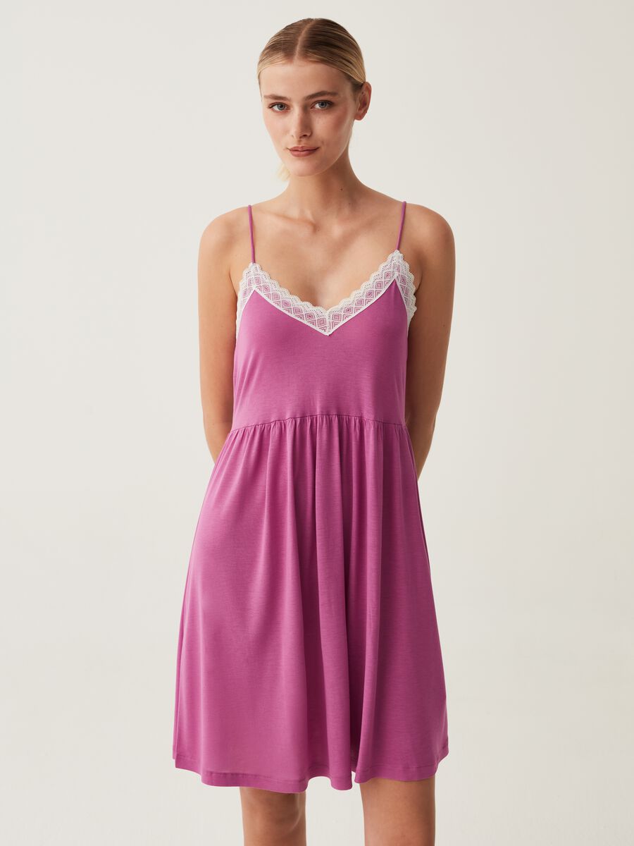 V-neck nightdress with lace_0