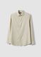 Beige ribbed pure cotton shirt with classic collar, regular fit_0
