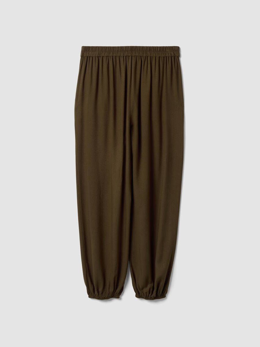 Green pure viscose trousers with elasticated cuffs, regular fit_5