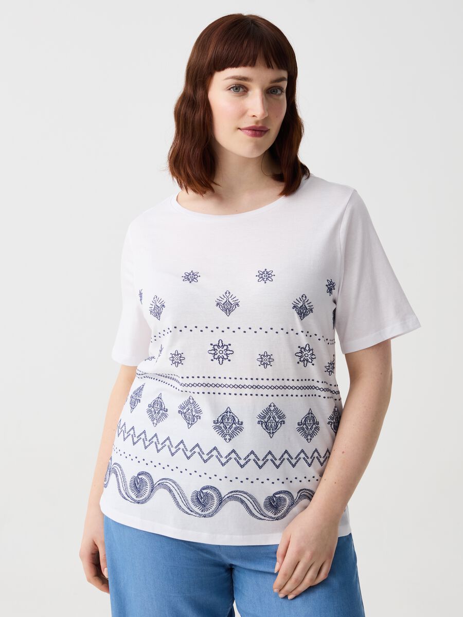 Camiseta de algodón con estampado boho Curvy_0
