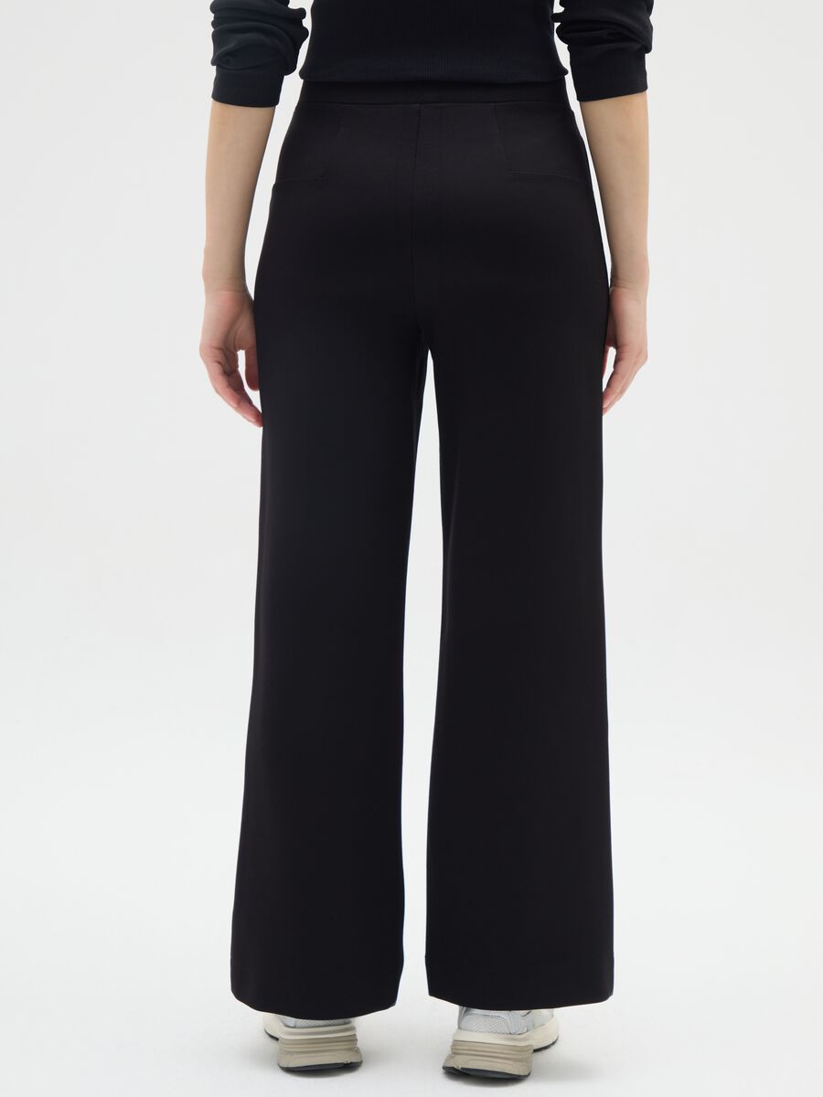 Black Wide Leg Stretch Trousers_2