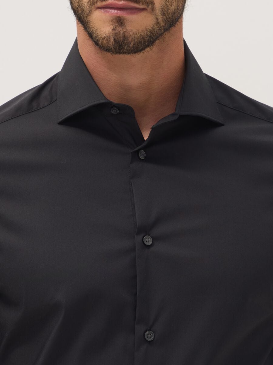 Black slim-fit stretch cotton poplin shirt_1