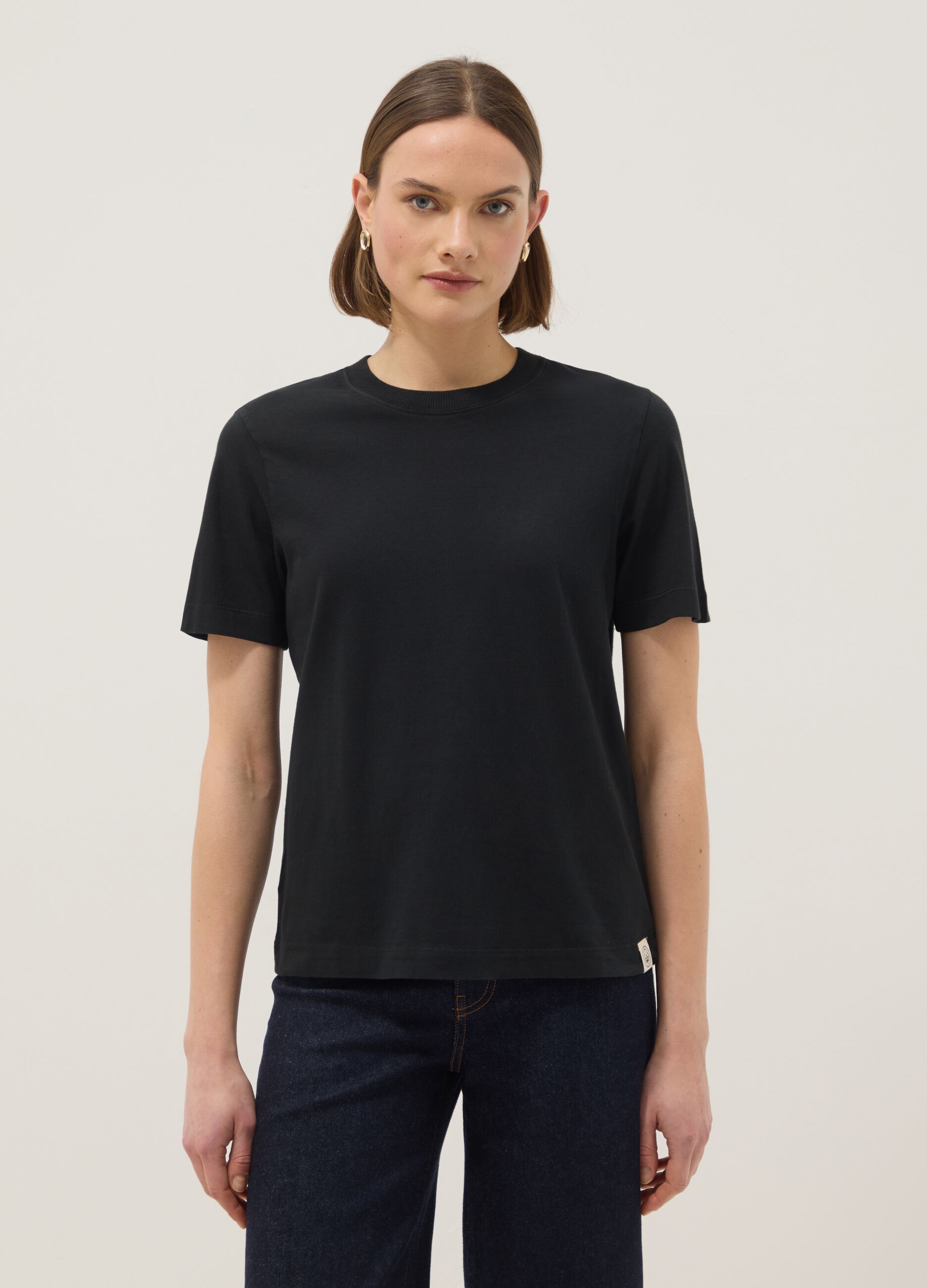 Black pure cotton crew neck t-shirt, regular fit