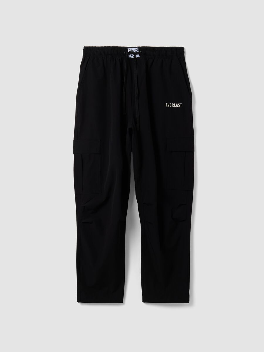 Black sporty cargo trousers with drawstring_4